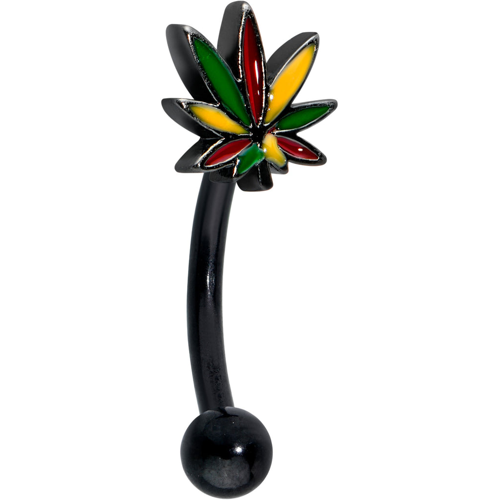 16G 5/16 Black Multicolor Pot Leaf Curved Eyebrow Ring