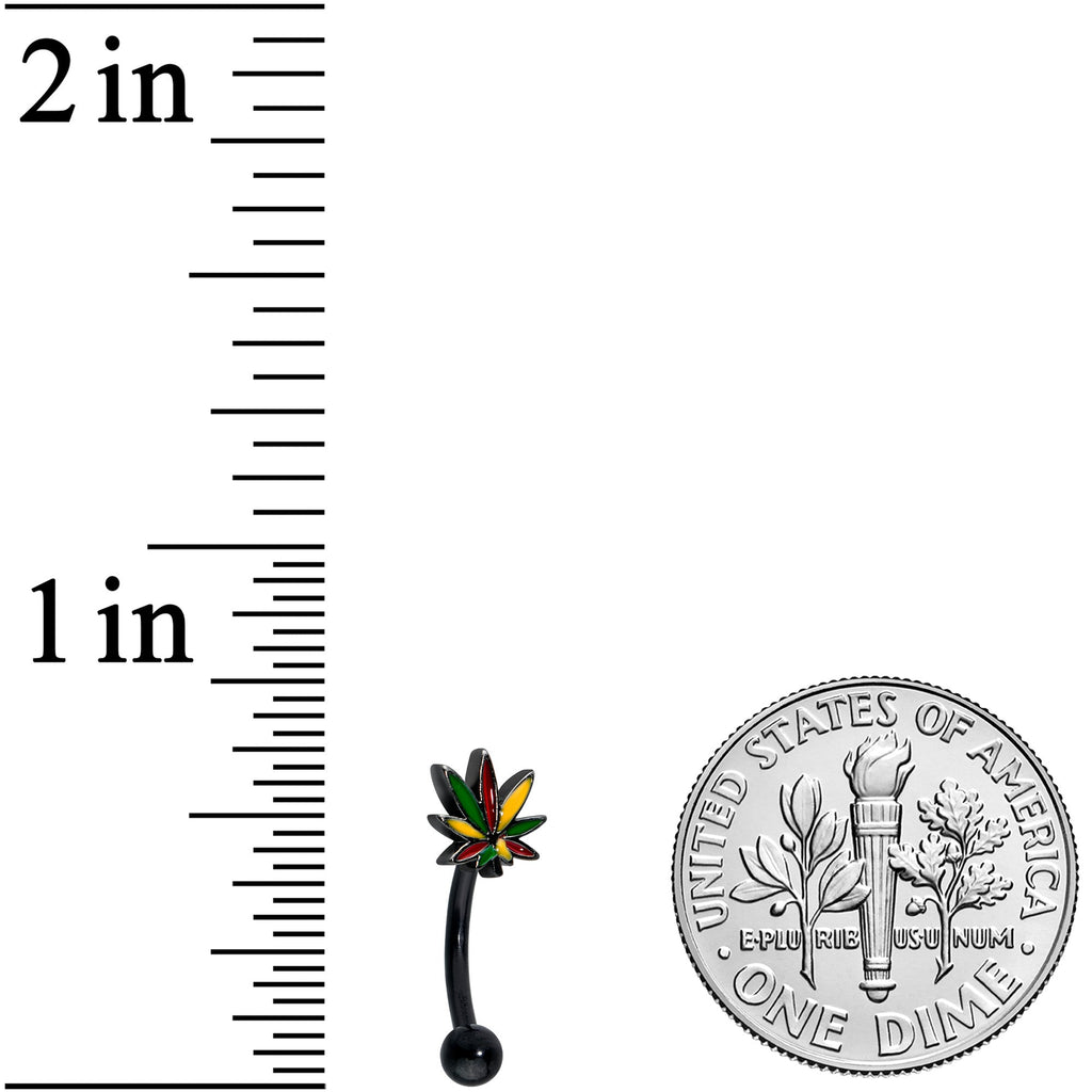 16G 5/16 Black Multicolor Pot Leaf Curved Eyebrow Ring