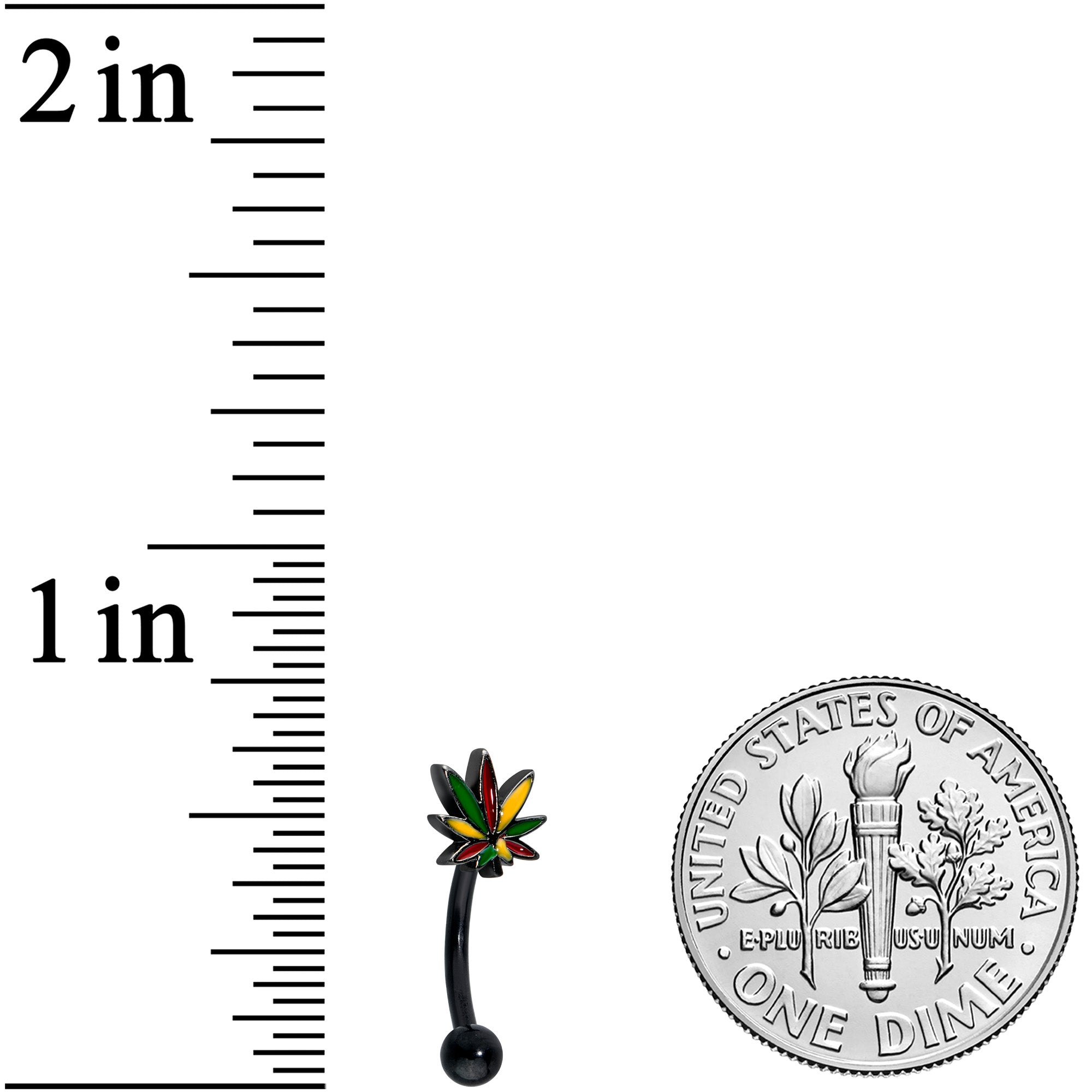 16G 5/16 Black Multicolor Pot Leaf Curved Eyebrow Ring