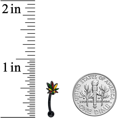 16G 5/16 Black Multicolor Pot Leaf Curved Eyebrow Ring