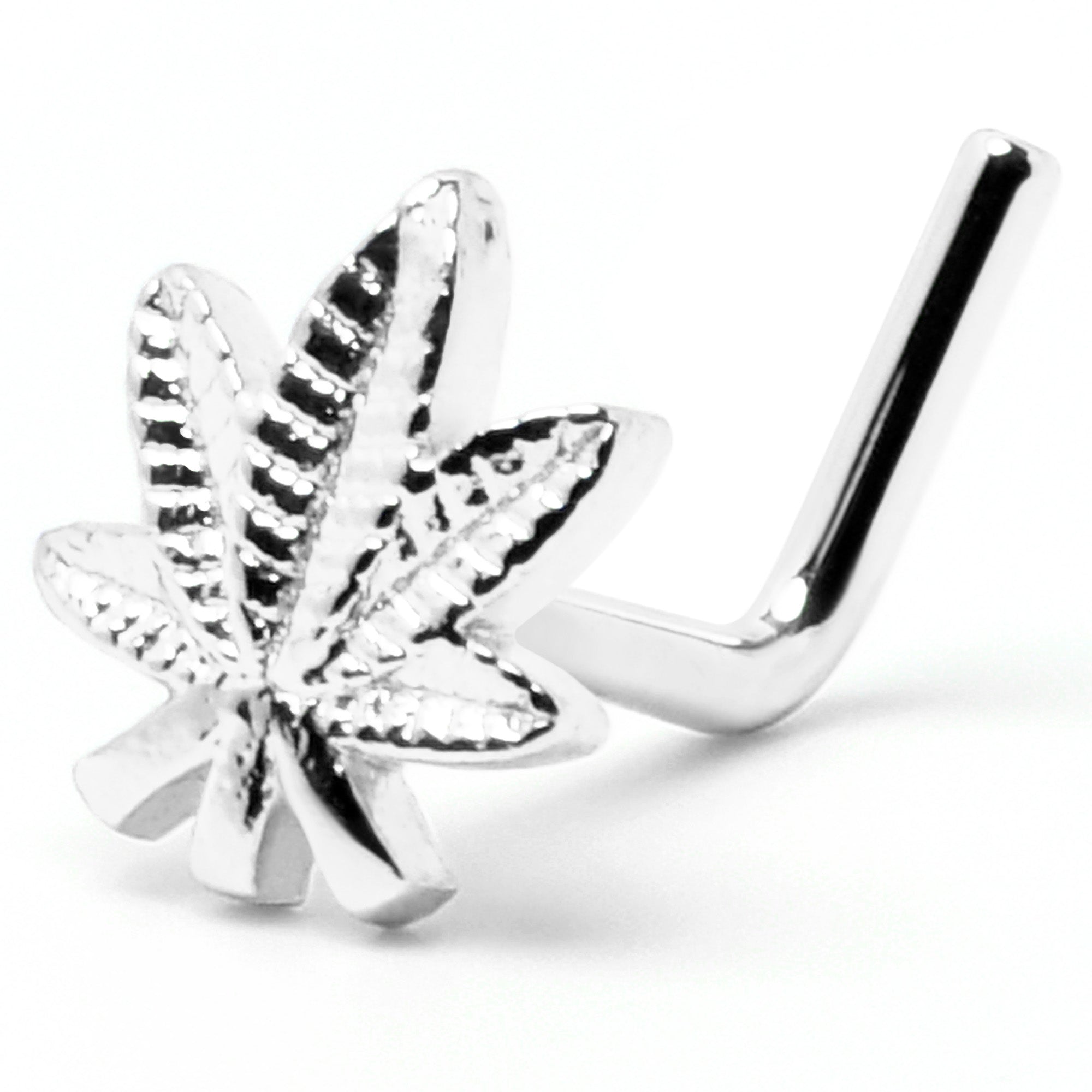 20G 1/4 Texture Pot Leaf L Shape Nose Ring
