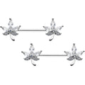 14G 3/4 Clear CZ Gem Pot Leaf Barbell Nipple Ring Set