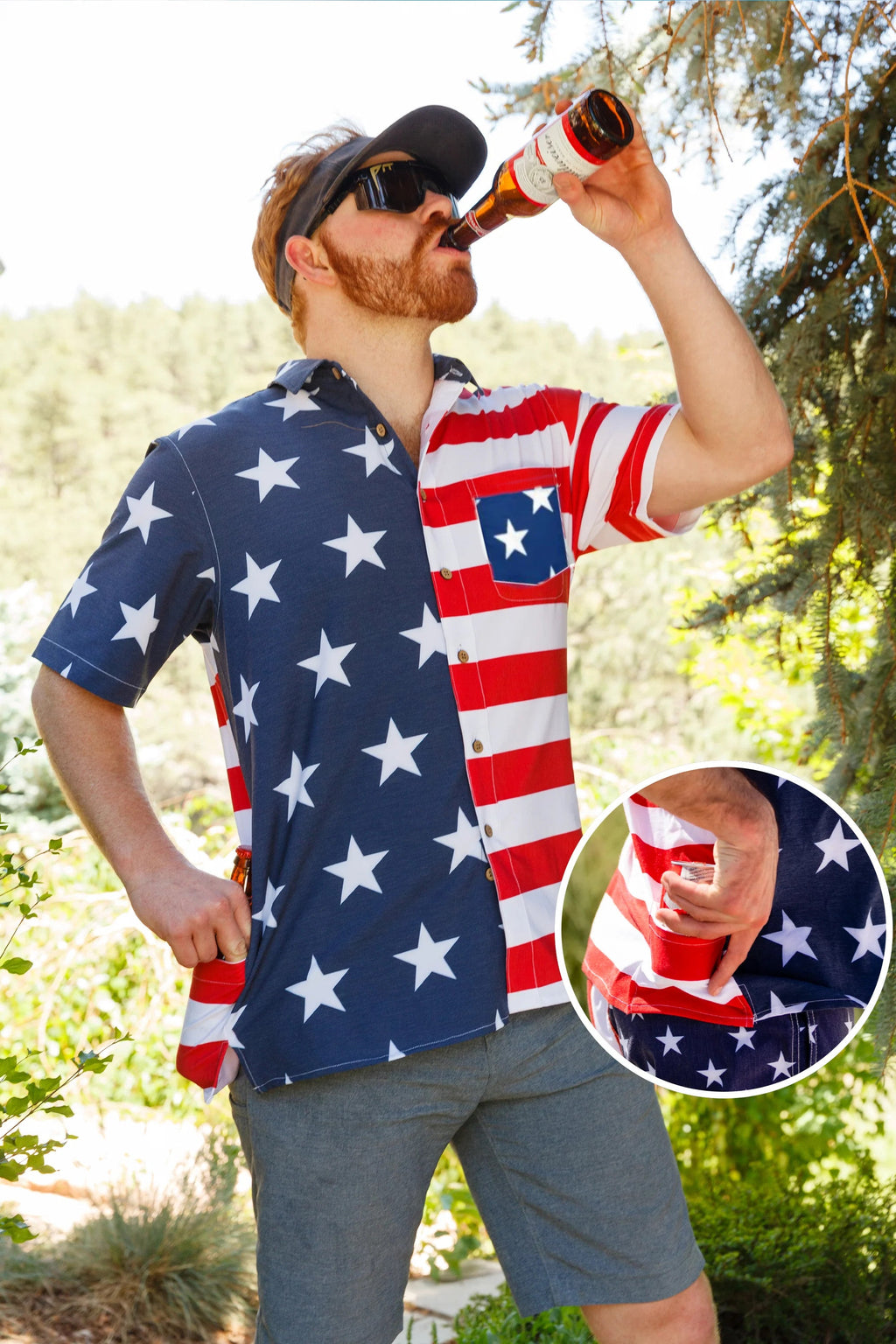 American Flag 2pc Casual Button Up Shirt and Swim Trunks Men's Beach Leisure Suit Outfit