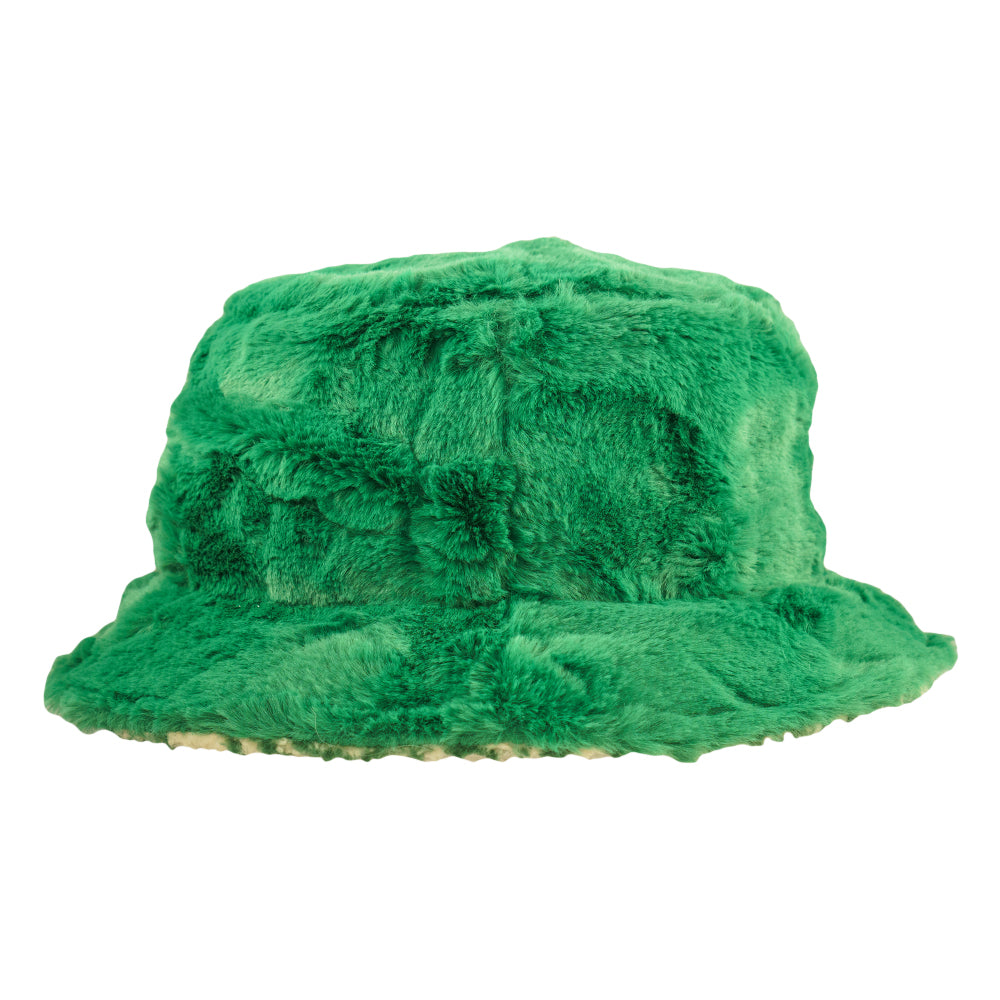Bear Collection Green Fur Reversible Bucket Hat