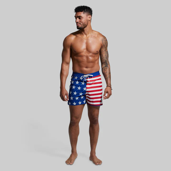 American Flag 2pc Casual Button Up Shirt and Swim Trunks Men's Beach Leisure Suit Outfit