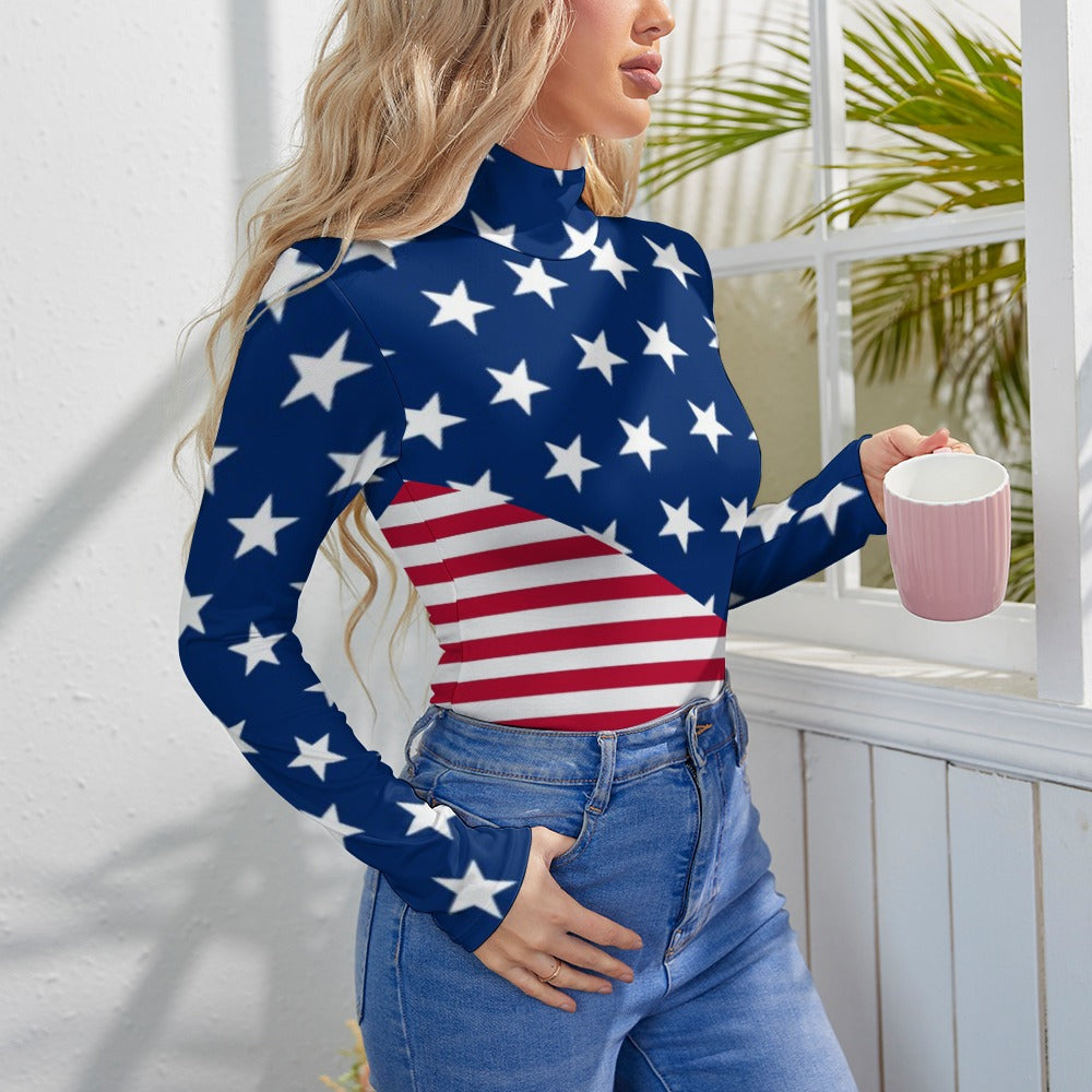 American Flag Star Spankled Long Sleeve Fashion Bodysuit Romper Onesie